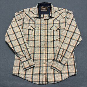 Wrangler Retro Premium Shirt Mens XL Brown Stripe Pearl Snap Western Long Sleeve